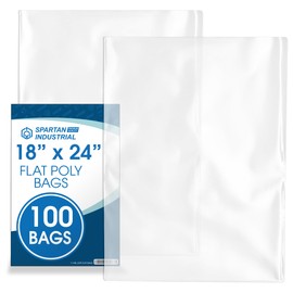 Spartan Industrial - 18" X 24" (100 Count) 1.1 Mil Flat Open End Clear Plastic Poly Bags - For Proofing Bread Dough, Packaging Clothes, Shirts (Thin & Lightweight - Bags DO NOT Have Seal & Prints)