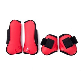 Merauno® Horse Gaiters Set of 4 Pair for Front Behind Hard Shell and Velcro Fastening for Men and Women PU Robust Elastic Tendon Boots Classic (M(VB), Red)