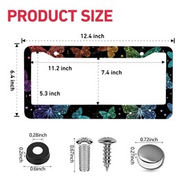 Colorful Butterfly License Plate Frame - 2 Packs Universal Stainless Steel Car License Plate Frames Covers Holder Rustproof for Men Women