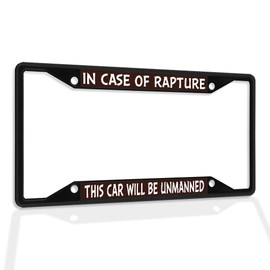 Fastasticdeals Metal Insert License Plate Frame in Case of Rapture This Car Will Be Unmanned Funny B Weatherproof Car Accessories Black 4 Holes Solid Insert