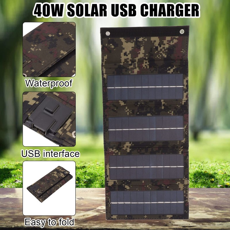 Portable 40W Solar Panel Charger for Outdoor Camping Hiking, Foldable