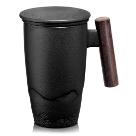 Suyika Tomotime Ceramic Tea Cup With Infuser And Lid Tea Mugs Wooden H