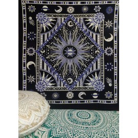 INDIAN CRAFT CASTLE ICC Purple Burning Sun Tie Dye Tapestry Celestial Sun Moon Planet Bohemian Wall Hanging Boho Hippie Hippy Tapestry Beach Coverlet Curtain (Purple and Black, 54 x 60 Inches)