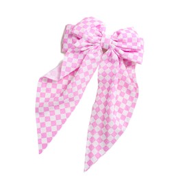 Pink Checkered Plaid Jumbo Bow Pinks Big Bows Large Pink White Buffalo Plaid Huge Bows PHB09 (Hair Scarves Bow)