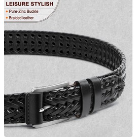 BULLIANT Mens Belts,Leather Woven Braided Belts for Gift Men Casual Jeans Golf(Black,28"-32"Waist Adjustable)