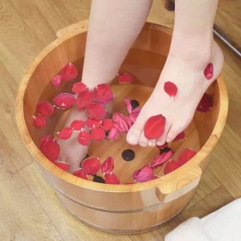 Hinoki 편백나무 족욕기 히노끼 원형 나무통 족탕 편백욕조 마사지 힐링 온천 [24cm/우드/단일통/지압볼] Cypress Wood Foot Bath Hinoki Round Wooden Tub Foot Soak Cypress Bath Massage Healing Hot Spring [24cm/Wood/Single Tub/Pressure Balls]