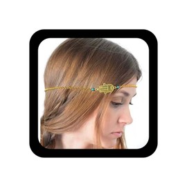Inilbran Boho Hamsa Hand Head Chain Vintage Hamsa Hair Chain Headdress Gold Fatima Turquoise Headband Headpiece Costume Hair Accessories Jewelry For Women