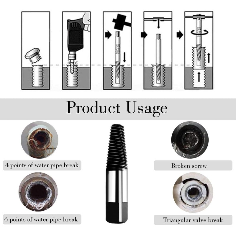 8pcs 4mm-25mm Broken Damaged Water Pipe Screw Extractor Remover Easy