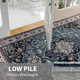 Easy-Going Area Rug 6x9 Medallion Distressed Washable Rugs for Living Room Non-Slip Bedroom Rug Low Pile Lightweight Vintage Retro Throw Rug for Dining Room Kitchen Home Office Carpet, Teal Brick