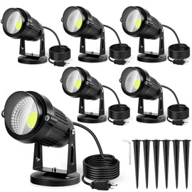 LemonBest Landscape Lights - 5W 110V Outdoor Spotlight - Waterproof IP65-3000K Cool White LED Landscape Lights - 5ft Cable for Yard Garden Patio Driveway House (Include Spike) (6 Pack)