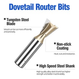HUHAO Dovetail Router Bit 1/2" Shank 3/4" Dia Carbide Half-Blind & Through Dovetail Joint Joinery Bit for Drawer Cabinet Box Joints Making Woodworking