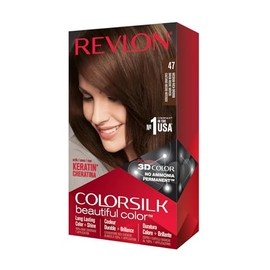 Revlon Permanent Hair Color, Permanent Hair Dye, Colorsilk with 100% Gray Coverage, Ammonia-Free, Keratin and Amino Acids, 47 Medium Rich Brown, 4.4 Oz (Pack of 1)