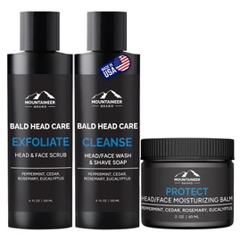 Mountaineer Brand Bald Head Care Gifts For Bald Men | All Natural 3 Step Daily Skin Care for Healthy Scalp & Face | Exfoliate Scrub | Cleanse Wash | Protect Moisturiser | Made in West Virginia
