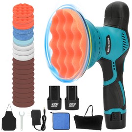 Cordless Car Buffer Polisher Kit, 6 Inch Dual Action Portable Car Buffer Waxer Kit, 2Pcs 12V 2000mah Batteries, 8 Variable Speeds 2800-5500 RPM, 27pcs Attachments for Car Detailing, Waxing & Polishing