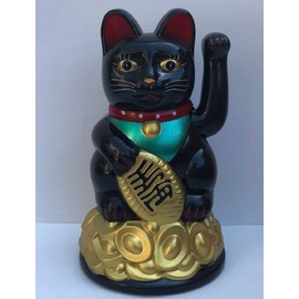 MONKEY KING Battery Powered Japanes Lucky Beckoning Waving Wealth Cat Kitty Maneki Neko 4.5" Tall Black NO Battery Cover INCLUDED