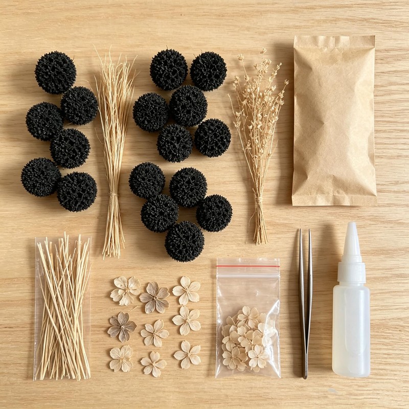 30Pcs Natural Black Dried Craspedia Billy Balls, Boho Dried Thistle