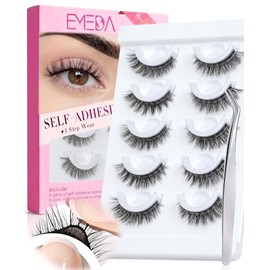 EMEDA Pestañas autoadhesivas, sin pegamento, aspecto natural, sin pegamento, pestañas de 0.551 pulgadas, ojo de gato natural, sin pegamento, sin pegam