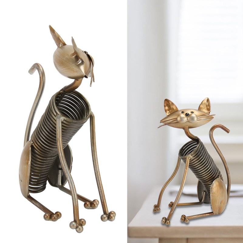 Metal Cat Figurine Innvoative Fun Hand Crafted Spring Cat Sculpture
