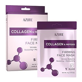 AZURE Collagen & Peptides Lifting Sheet Facial Mask - Restoring, Smoothing & Moisturizing Face Mask - Helps Reduce Fine Lines & Wrinkles, Smooths & Repairs - Skin Care Made in Korea - 5 Pack