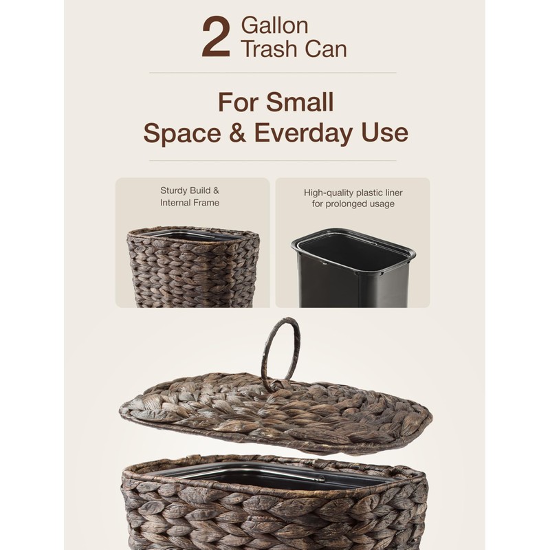 5 Liters Wicker Waste Basket with Lid - Water Hyacinth