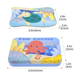 Sea Animal Puzzles for 3 4 5 6 Year Olds, 5-in-1 Jigsaw Puzzles with Iron Box for Storage, Puzzle Toys Gifts for Boys, Girls, Kids and Children (Sea Animal Puzzles)