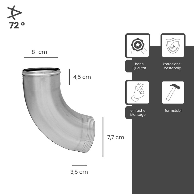 ZAMBELLI Downpipe Elbow 72 Degrees Galvanised One Piece Folded DN