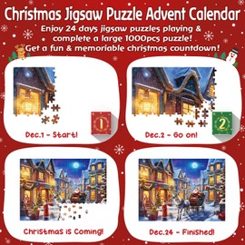 Tiblue Advent Calendar 2024 Christmas Jigsaw Puzzles 1000 Pieces for Kid Teen Adult - 24 Days Christmas Countdown Calendar Thanksgiving Xmas Holiday Gift Family Game Puzzle Toy for Boy Girl Women Men