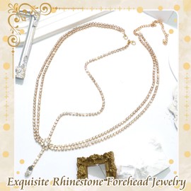 VENOFEN Gold Rhinestone Head Chain Layered Boho Headpiece Glitter Crystal Pendant Forehead Jewelry for Women Wedding Bridal Prom Goddess Headband Accessories