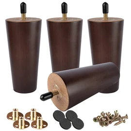 Btowin 5 inch Solid Wood Furniture Legs, 4Pcs Mid-Century Modern Walnut Wooden Replacement Feet with Threaded 5/16'' Hanger Bolts & Mounting Plate & Screws for Sofa Couch Armchair Cabinet TV Stand