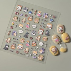 Pegatinas de uñas 5D para arte de uñas, 3 hojas de calcomanías autoadhesivas, linda mascota, pegatinas 3D para uñas, pegatinas para Uñas (gatos y perros 5D)