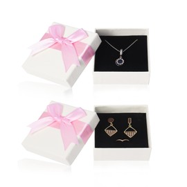 Nideen Pack of 2 Jewellery Gift Boxes, 7.5 x 7.5 x 3.5 cm Small Gift Box with Lid for Jewellery, Earring, Necklaces, Gift Box for Women (Pink)
