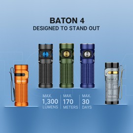 OLIGHT Baton4 Rechargeable EDC Flashlight, Bright LED Flashlight 1300 Lumens with Charging Cable, IPX8 Waterproof, 6 Adjustable Modes Handheld Light for Home, Camping, and Emergencies (Black)