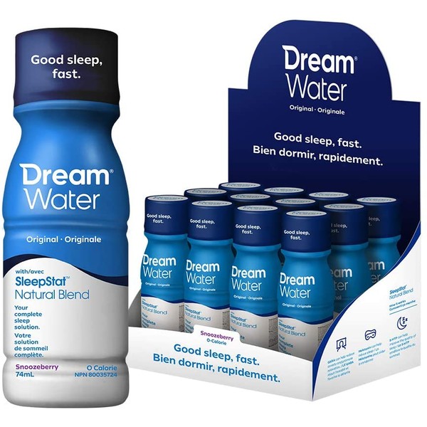 Dream Water Natural Sleep Aid; GABA, MELATONIN, 5-HTP, 2.5oz Shot, Snoozeberry, 12 Count