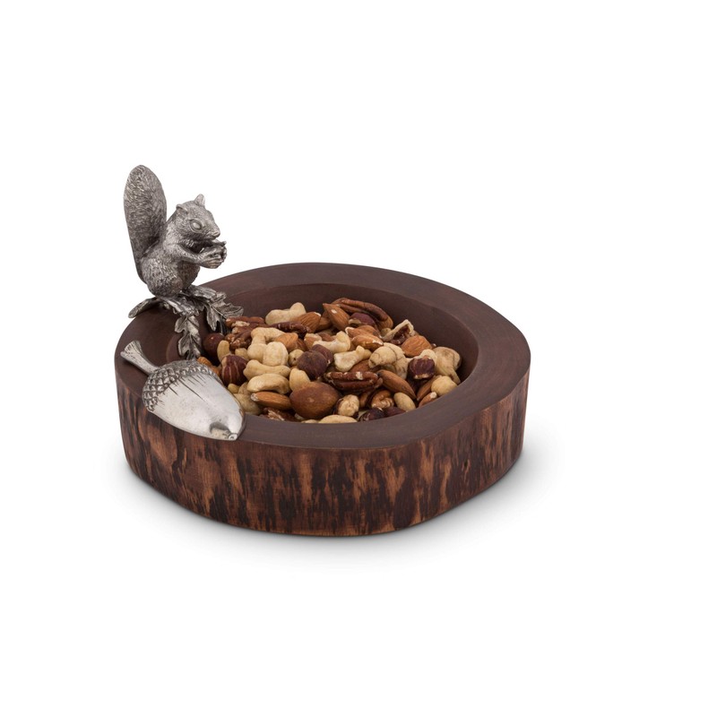 Vagabond House Wood Nut / Candy Bowl with Standing Pewter