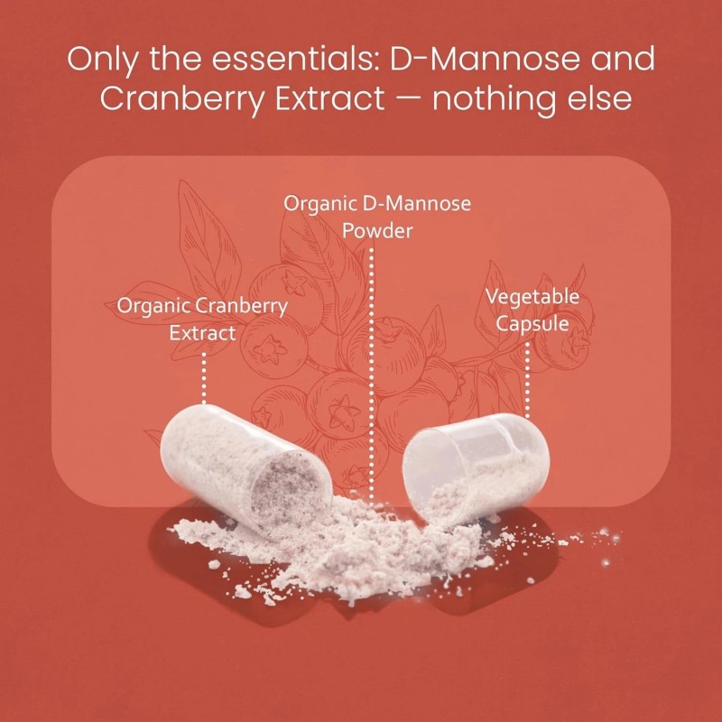 NaturaLife Labs Organic D-Mannose 1300 mg with Organic Cranberry Extract