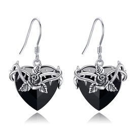 Rose Flower Earrings Sterling Silver Black Rose Heart Dangle Earrings with Crystal Gothic Rose Jewellery for Women Mom Her