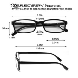 Kerecsen 4 Pack Reading Glasses for Men and Women with Spring Hinges, Lightweight Black Rectangular Readers Eyeglasses (4BLACK, 1.50, x)