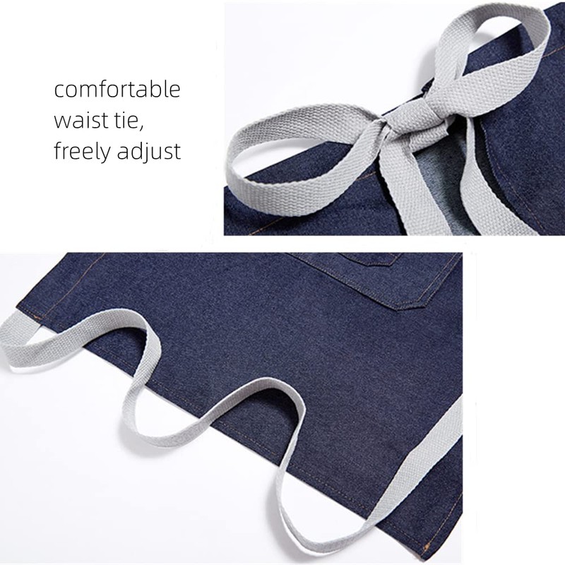 TOPTIE Denim Unisex Half Apron Waist Bistro Apron with Pockets