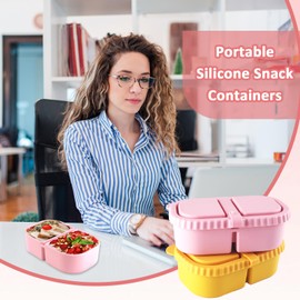 2Pcs Silicone Snack Box Containers Reusable Snack Container with Lids Double Compartment Food Containers Box for Grab and Go Condiment Lunch Meal Container Prep for Travel Dinner Office