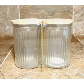 Target Bullseye 5” Clear Glass Ribbed Jars with Wooden Lid - 2 Pack - New