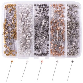 VAPKER 500pcs Pearl Head Sewing Needles 38mm Straight Long Pins for Dressmaker Flower DIY Decoration (5 Colors)