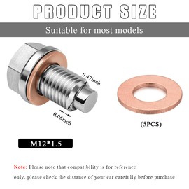 KVAEY Magnetic Oil Drain Plug, M12×1.5 Aluminum Alloy Sump Drain Nut Bolt with Cooper Crush Washer, Leak-Proof Engine Oil Drain Sump Bolt Screw Replacement for Most Vehicles