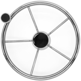5-Spoke Destroyer Style Stainless Boat Steering Wheel, Marine Steering Wheel 5 Spoke 13-1/2 Inch, Stainless Steering Wheel with Big Size Knob