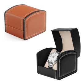 Anseom Pack of 2 Watch Box, PU Leather Watch Box with Removable Cushion, Single Watch Case, Watch Gift Box, Watch Box for Watches, Jewellery, Pendants, Necklaces, Bracelets, Men and Women (Black +