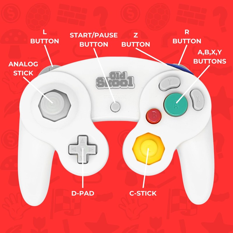 Old Skool Controller Compatible with GameCube/Wii - white