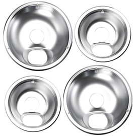 LEONTOOL 4 Pack Chrome Drip Pans Kits Electric Stove Drip Pans Stove Burner Drip Pan fit for Camco, GE, Hotpoint, Electric Range or Stoves Kitchen, Includes 2 Pcs 6-Inch and 2 Pcs 8-Inch Drip Bowls
