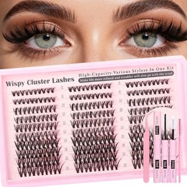 Toketa Pestañas Postizas Kit Completo, 8-16mm DIY Pestañas 300 Clústeres Extensión Gruesa y Rizada Estilo Manga con Efecto Spike, Perfecto para Principiantes Uso, Incluye 4 en 1 Herramienta Lash Bond , Seal, Peine para Pestañas y Pinzas