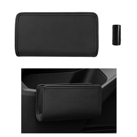 DXNQ Car Trash Can, Leather Foldable Hanging Trash Bag, Multi-Function Mini Storage Box Garbage Can for Car Back Seats and Side Door, Black