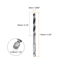 HARFINGTON 2pcs Brad Point Drill Bit 6mm (15/64") Dia Bearing Steel 1/4" Hex Shank Wood Drill Bits 2.13" Working Length Spiral Twist Drilling Tool for Woodworking Softwood Plywood Plastic