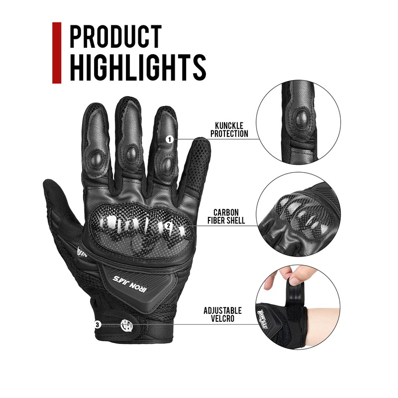 BORLENI Motorcycle Gloves Breathable Motorcycle Gloves Leather Full Finger Knuckle